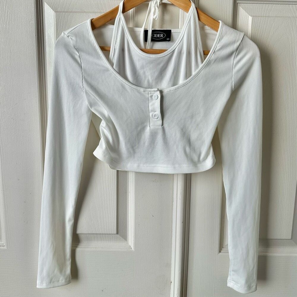 Cider White Ribbed Crop Top